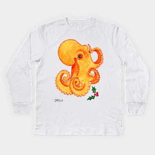 2013 Holiday ATC 9 - Orange Octopus and Holly Kids Long Sleeve T-Shirt